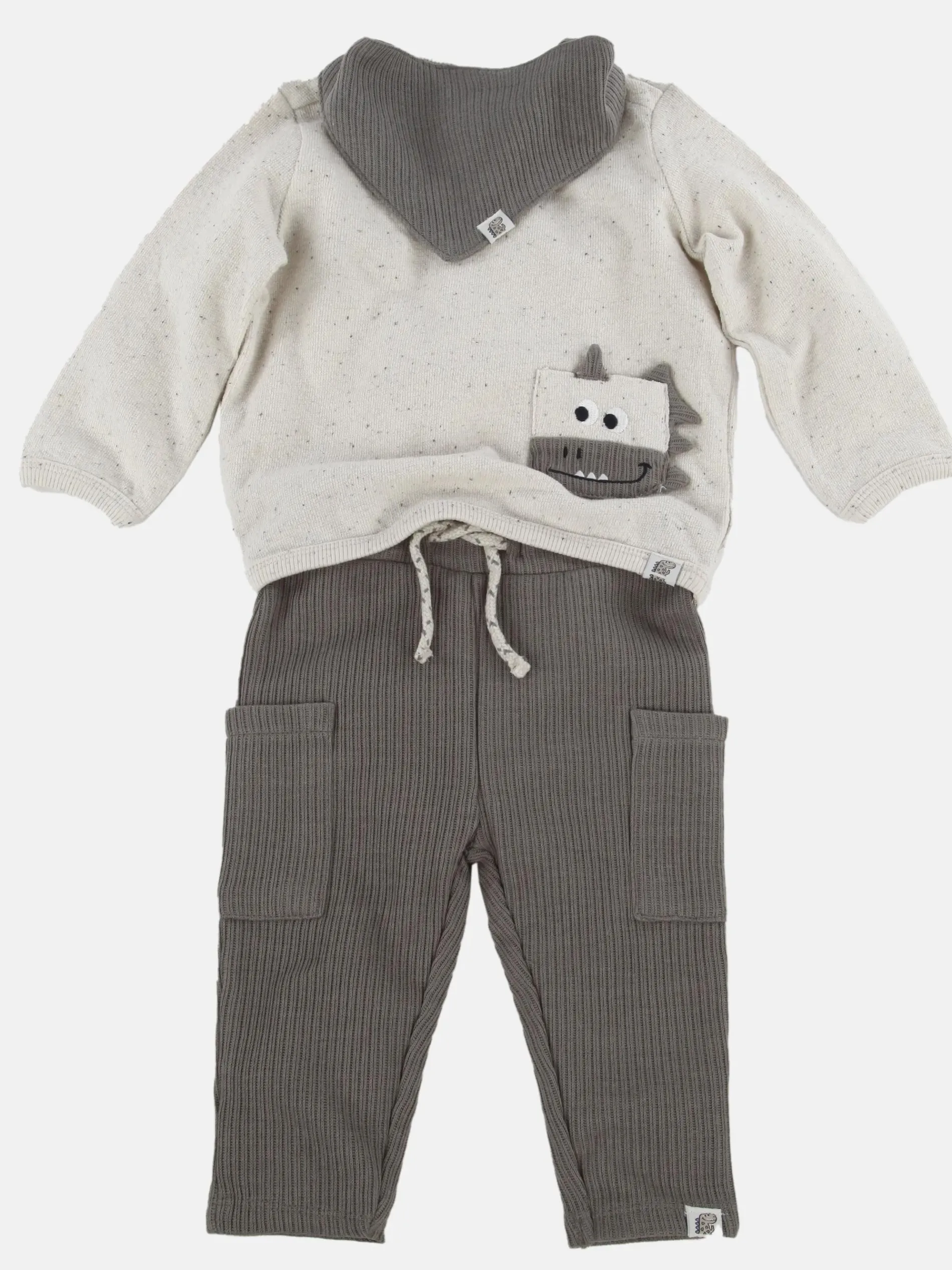 Baby Jungen 3er Set, bestehend aus Pulli, Hose und Lätzchen
