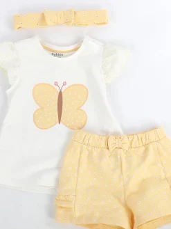 Baby Mädchen 3er Set, best. aus Top, Hose und Stirnband