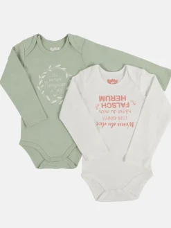 Baby Mädchen Langarmbodies mit Sprüchen im 2er Pack