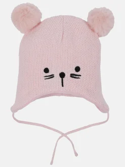 Baby Mütze mit Stickerei und Pompoms