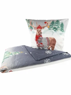 Biberbettwäsche mit Rentiermotiv, 135x200cm