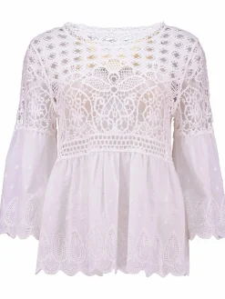 Damen Bluse mit aufwendiger Häkelstruktur