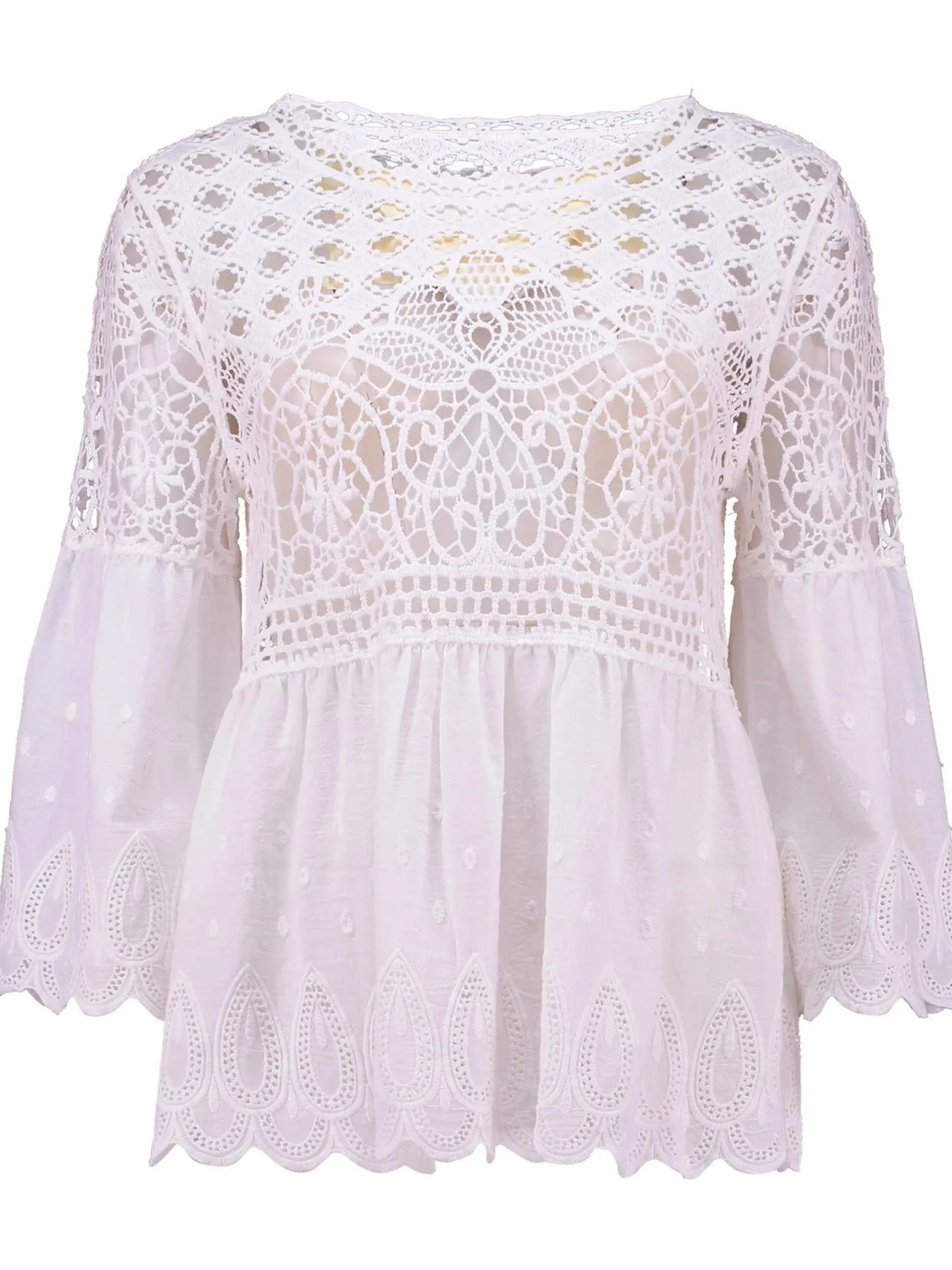 Damen Bluse mit aufwendiger Häkelstruktur