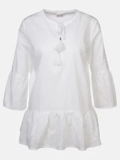 Damen Bluse mit Lochstickerei und 3/4 Ärmel