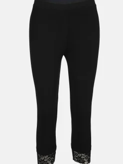 Damen Capri Leggings mit Spitzenbesatz