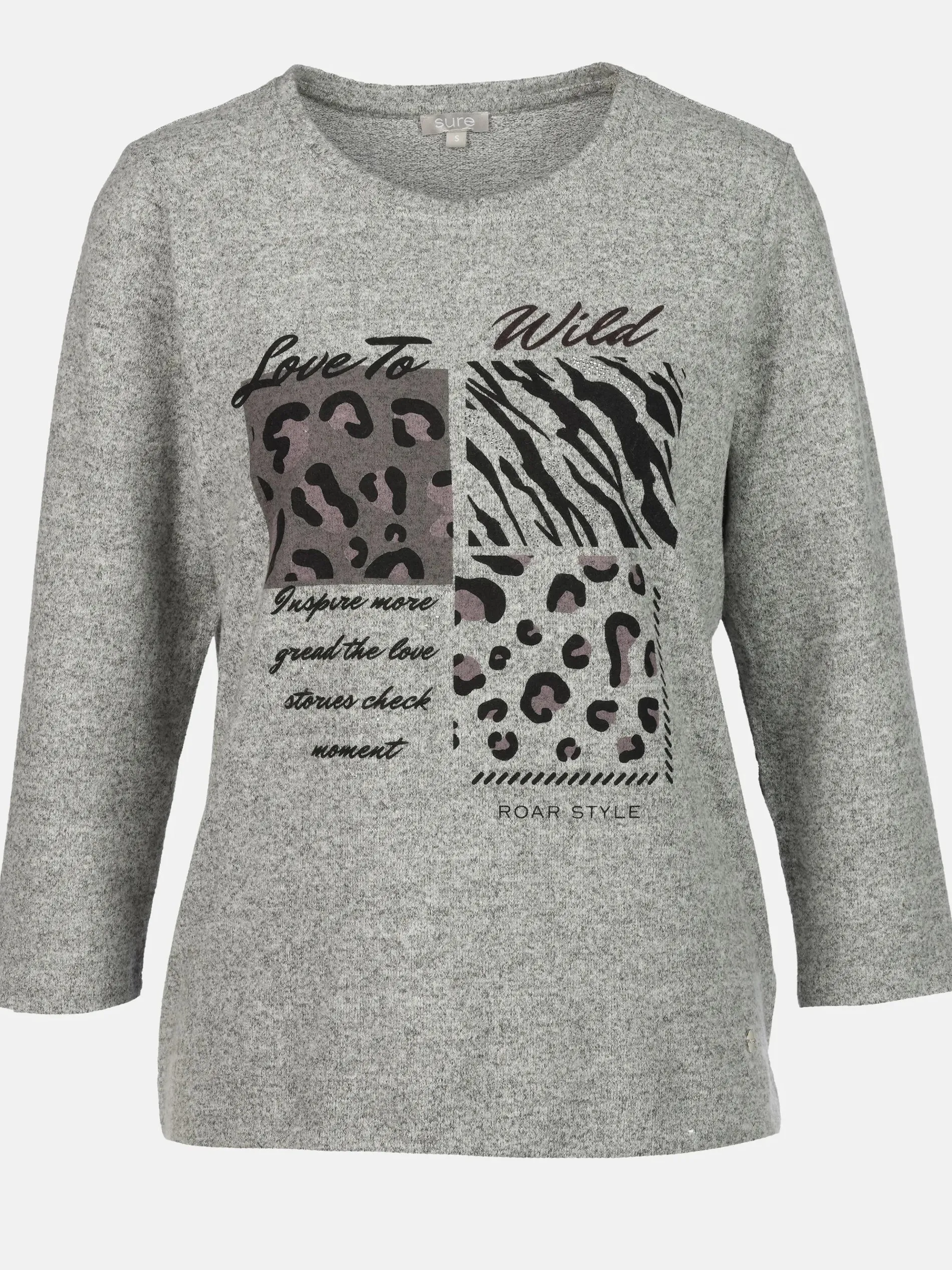 Damen Flauschshirt mit Print und Glitzersteinchen