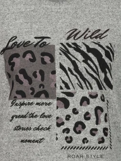 Damen Flauschshirt mit Print und Glitzersteinchen