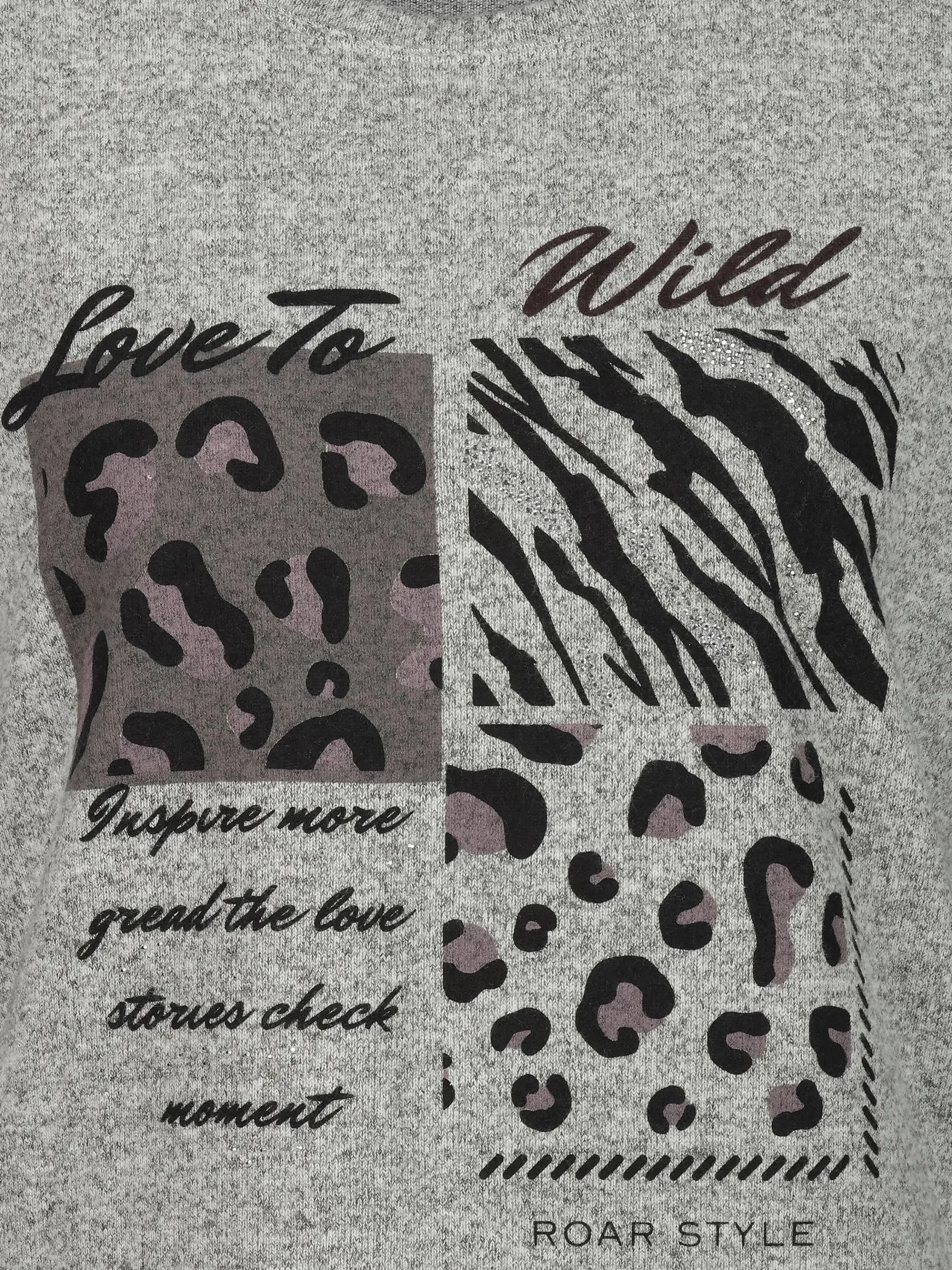 Damen Flauschshirt mit Print und Glitzersteinchen