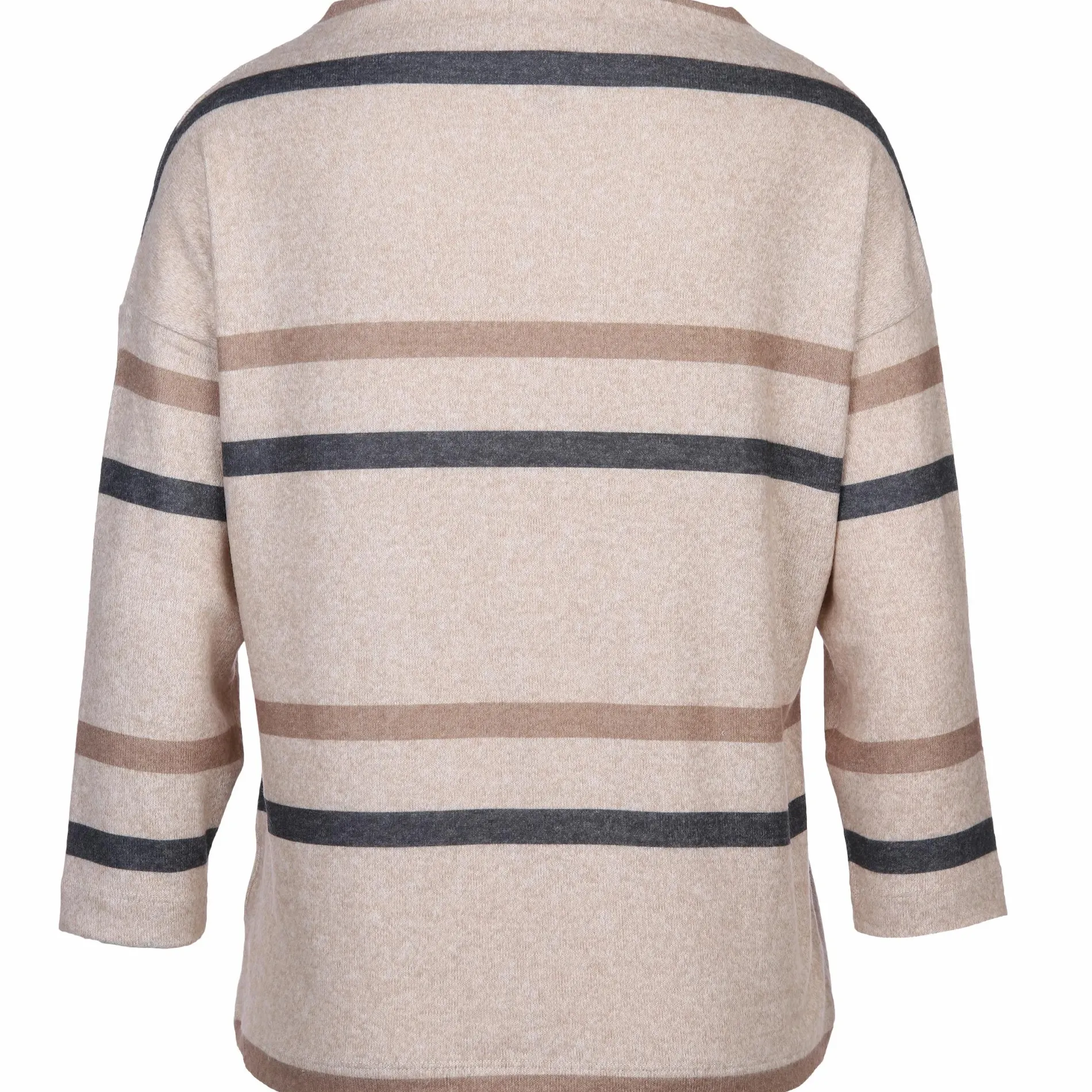 Damen Flauschshirt mit Streifen und 3/4 Arm