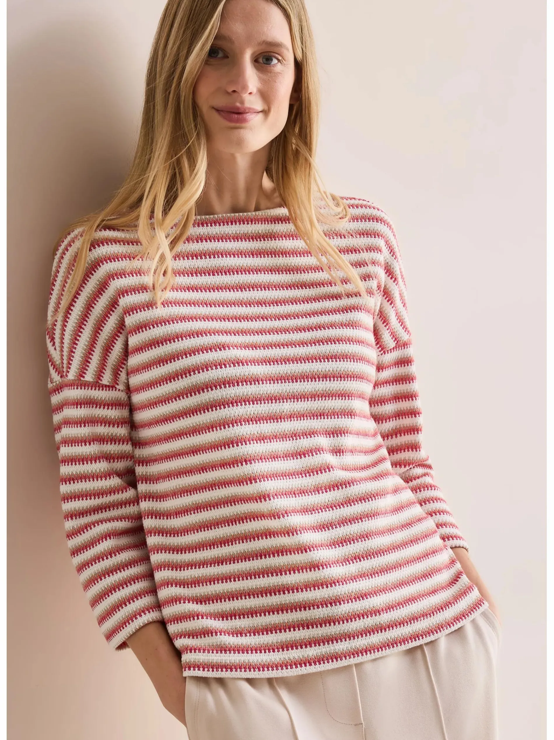 Damen gestreiftes Strick-Look Shirt