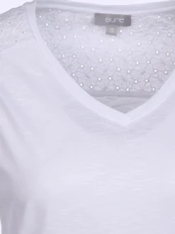 Damen Jerseytop mit Spitzenpasse