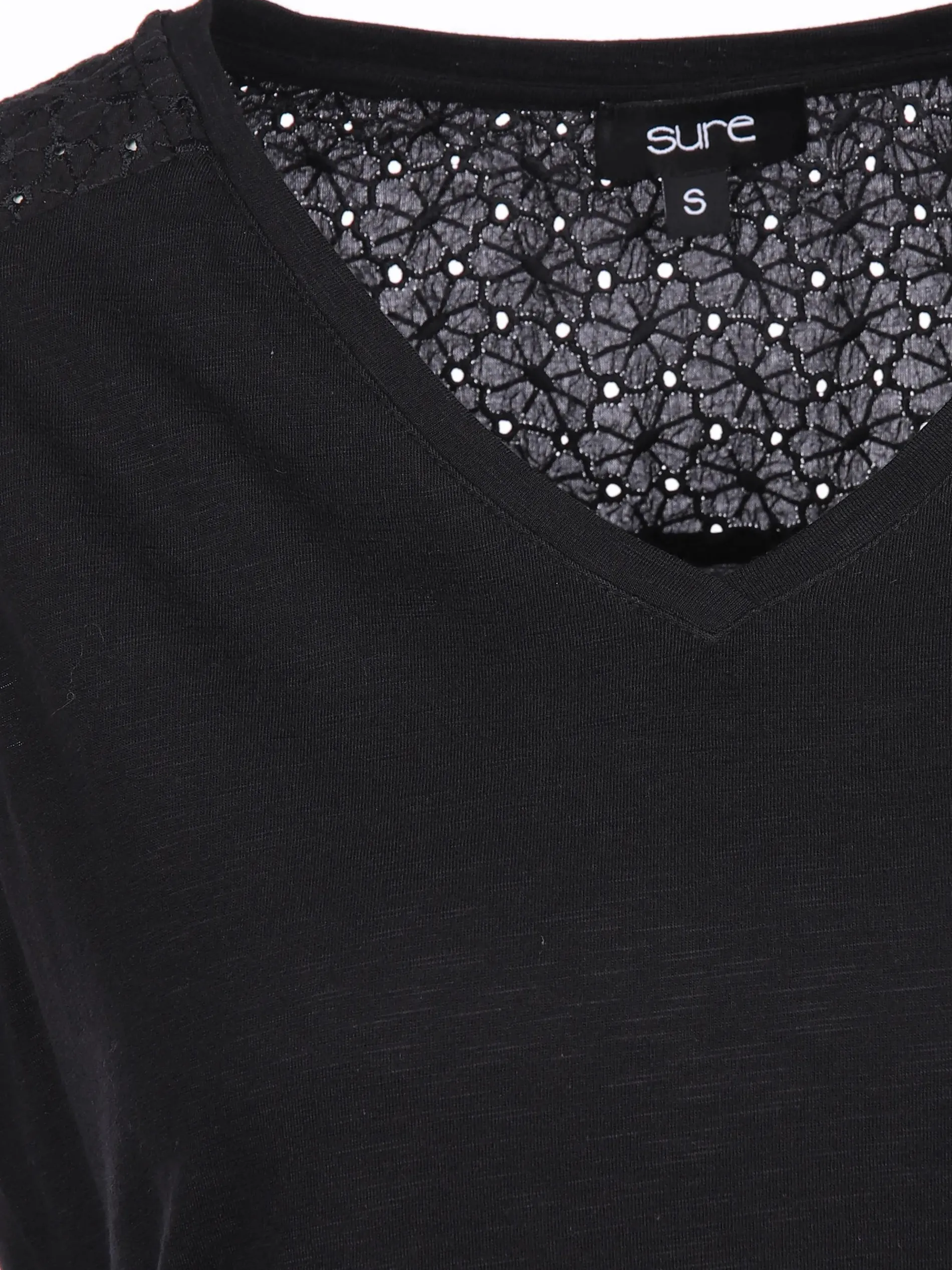 Damen Jerseytop mit Spitzenpasse