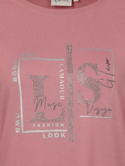 Damen Langarmshirt mit Glitzerprint und Glitzernieten