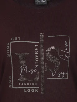 Damen Langarmshirt mit Glitzerprint und Glitzernieten