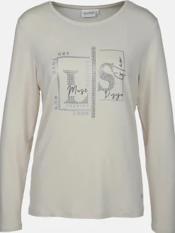 Damen Langarmshirt mit Glitzerprint und Glitzernieten