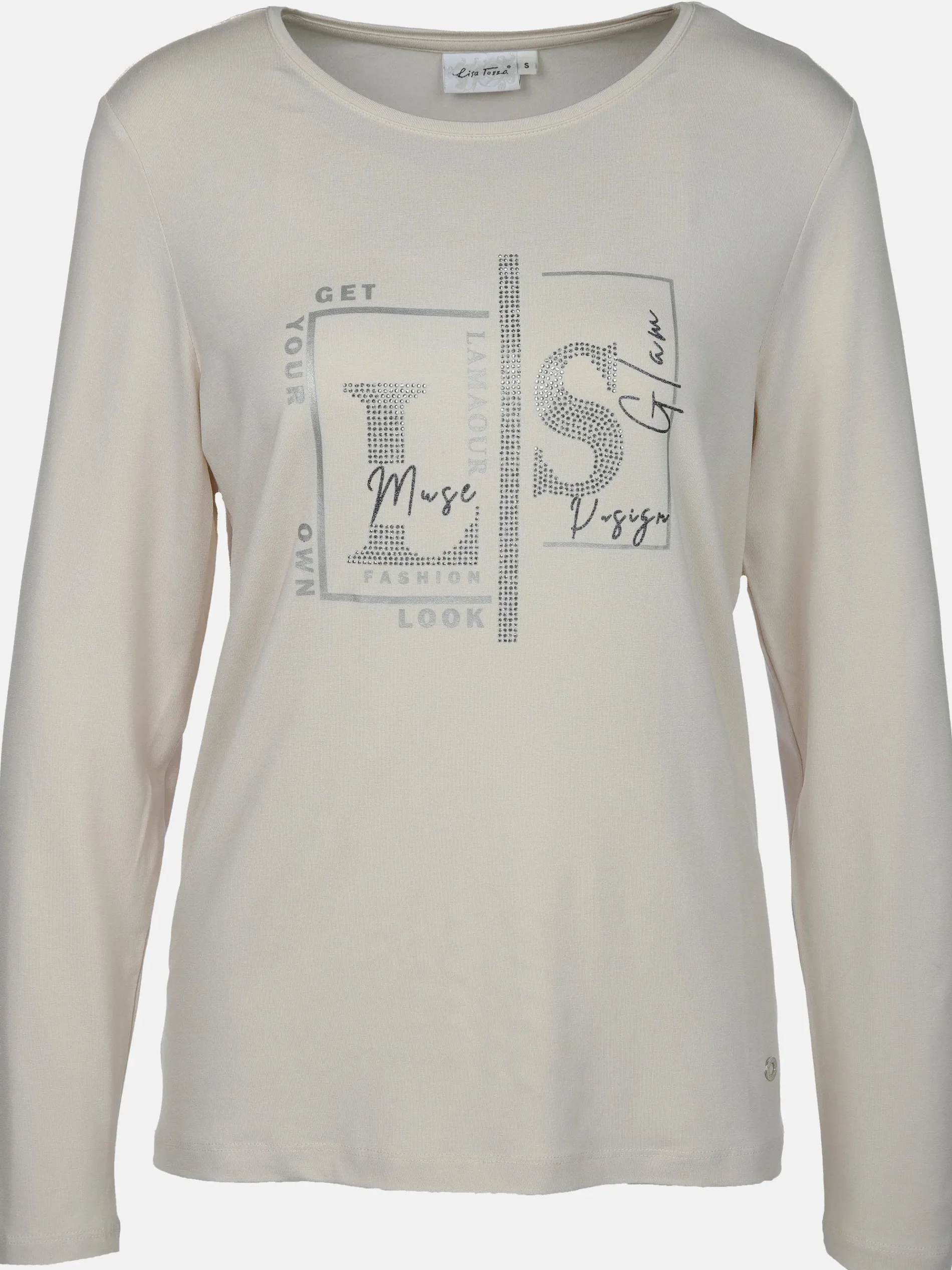 Damen Langarmshirt mit Glitzerprint und Glitzernieten