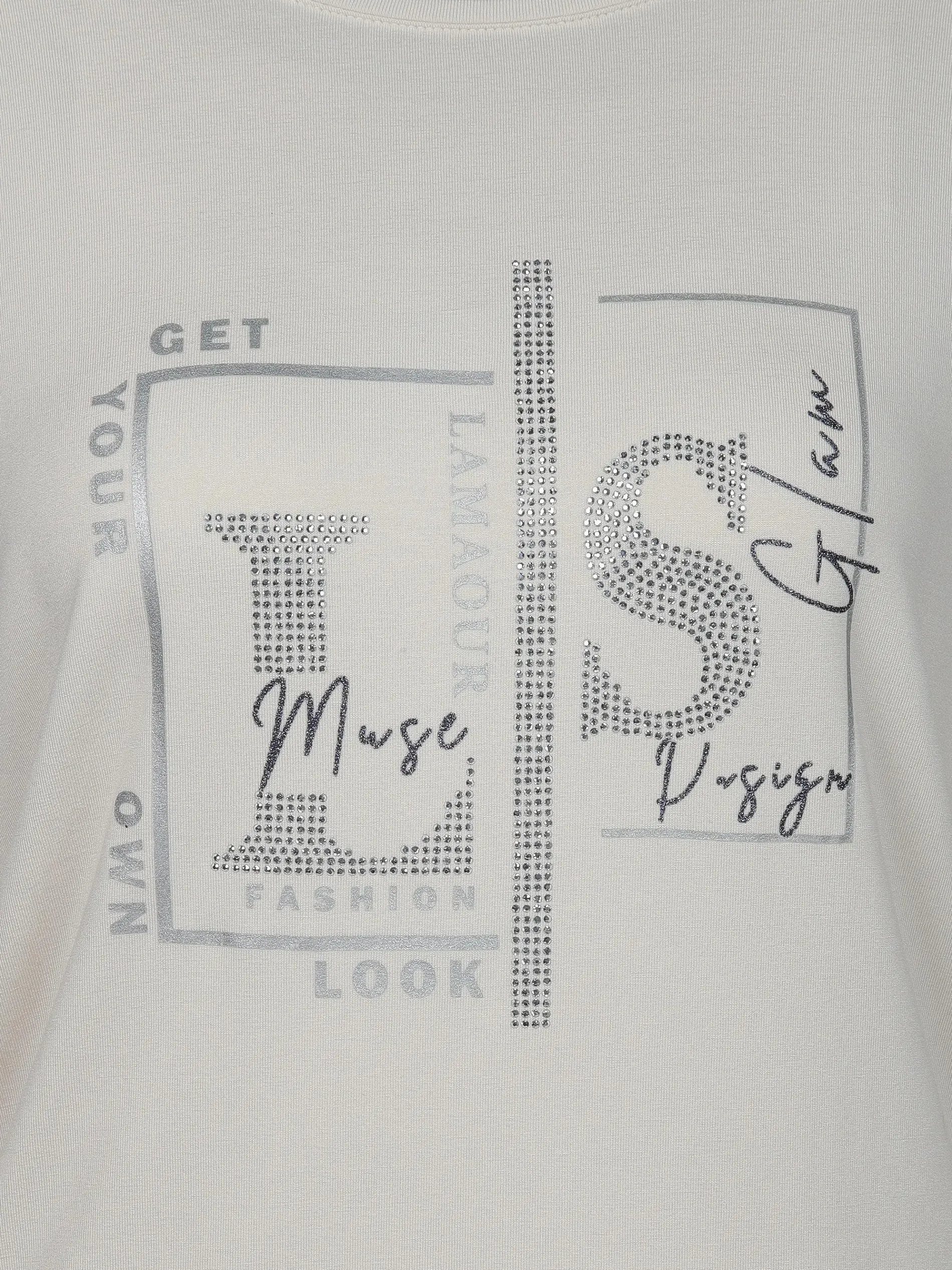 Damen Langarmshirt mit Glitzerprint und Glitzernieten