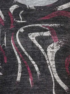 Damen Print Flauschshirt mit Strasssteinchen