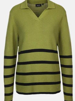 Damen Pullover mit Polokragen und Streifen
