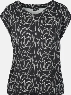 Damen Shirt mit Alloverprint und Gummibund