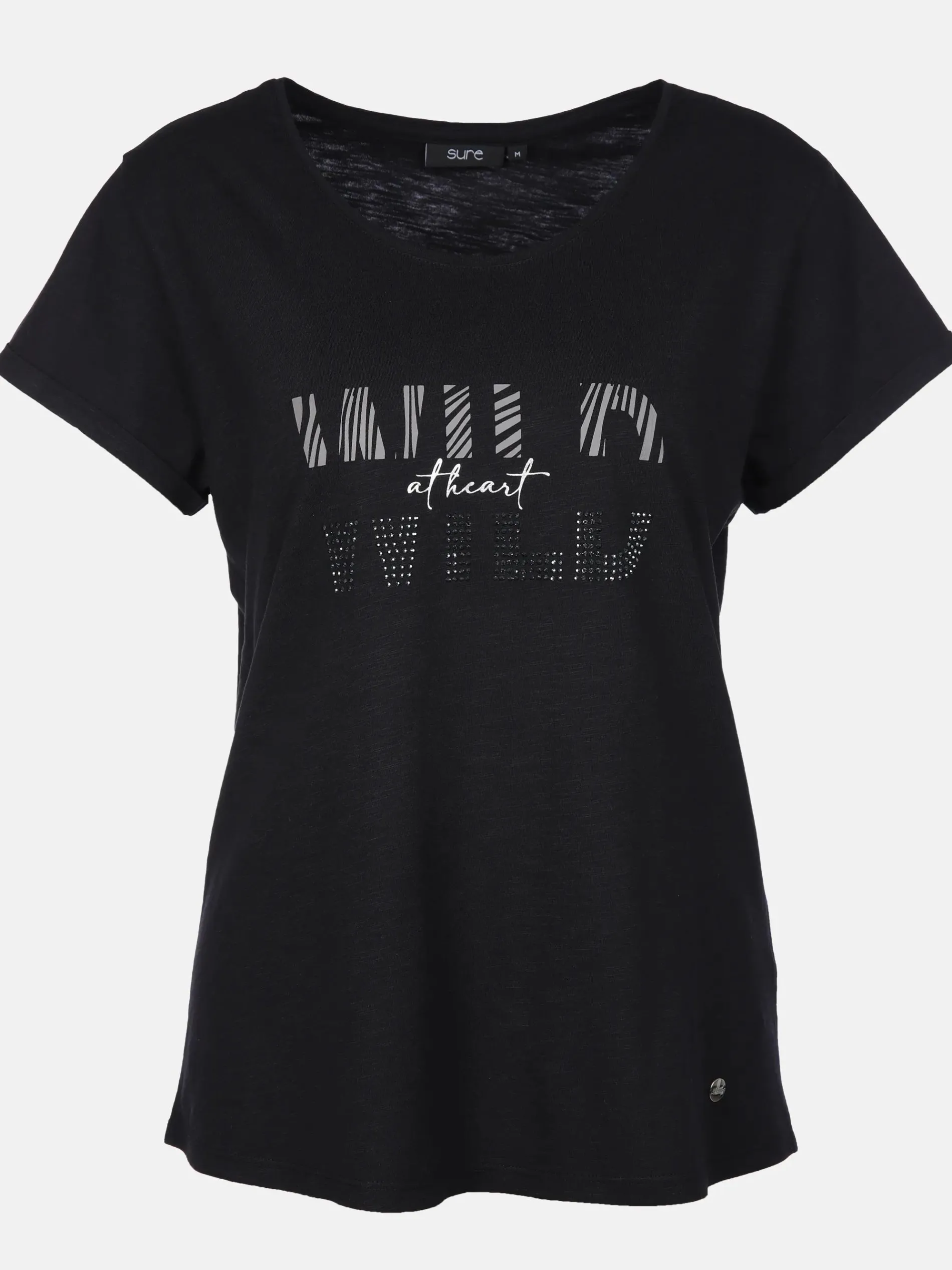 Damen Shirt mit Glitzerprint und Strasssteinchen