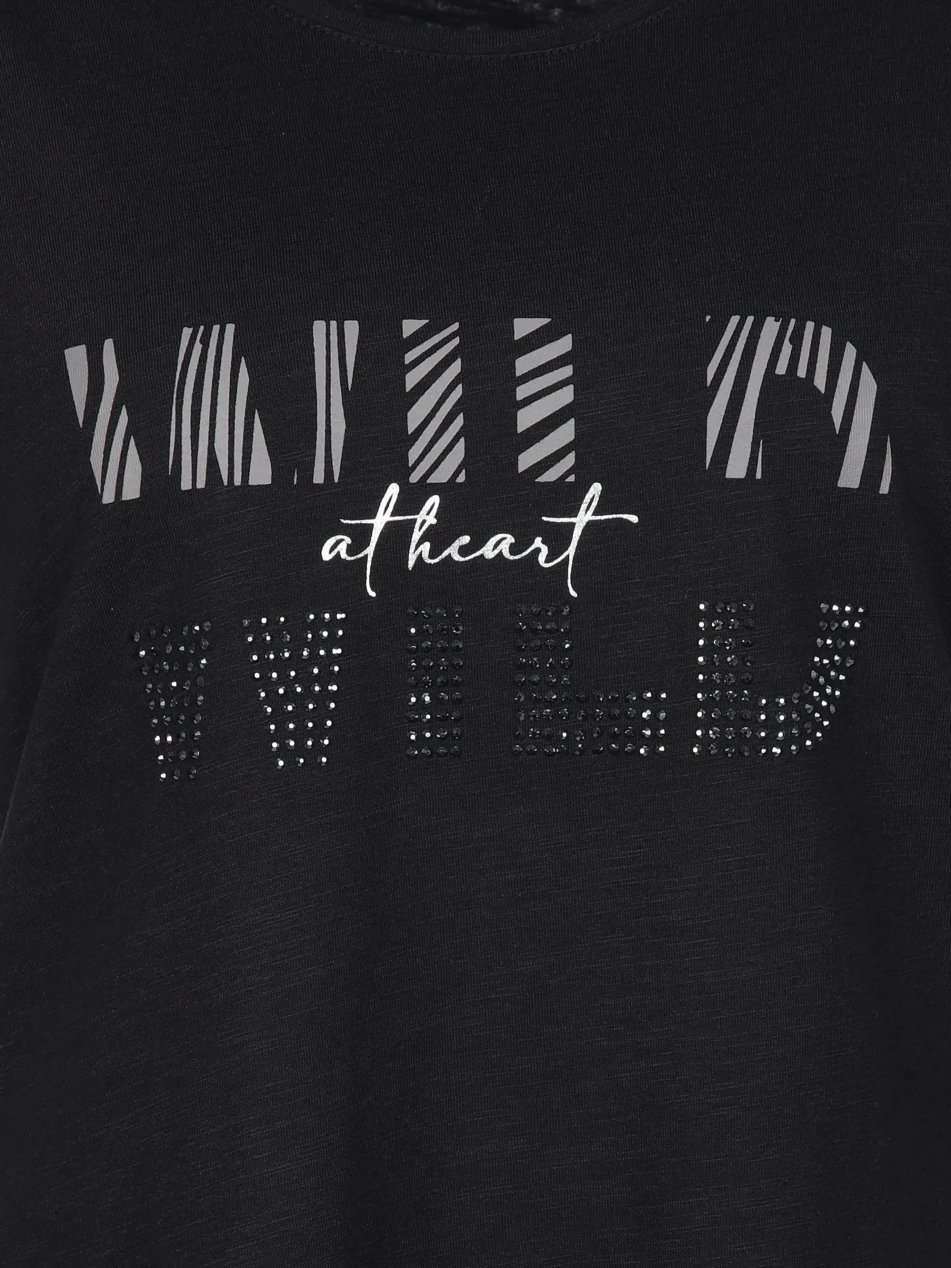 Damen Shirt mit Glitzerprint und Strasssteinchen