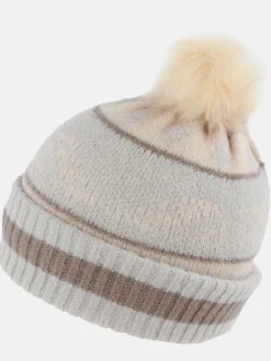 Damen Strickmütze mit Bommel und Glitzerfäden