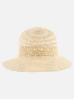 Damen Strohhut mit bedrucktem Band