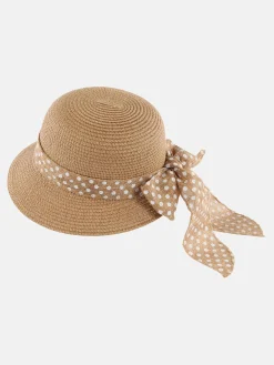 Damen Strohhut mit bedrucktem Band