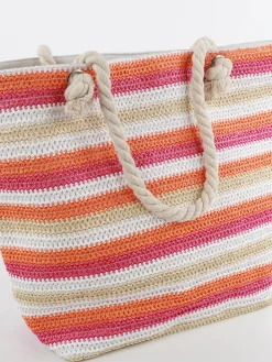 Damen Strohtasche mit Streifen