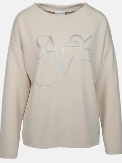 Damen Sweatshirt mit Glitzerprint und Strassbesatz