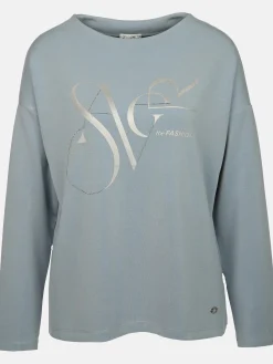 Damen Sweatshirt mit Glitzerprint und Strassbesatz