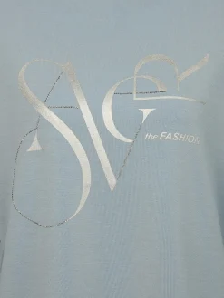 Damen Sweatshirt mit Glitzerprint und Strassbesatz