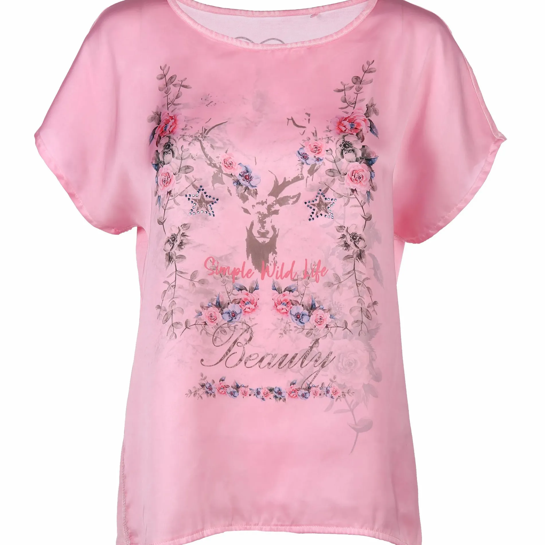 Damen Trachtenshirt im Materialmix mit Frontprint