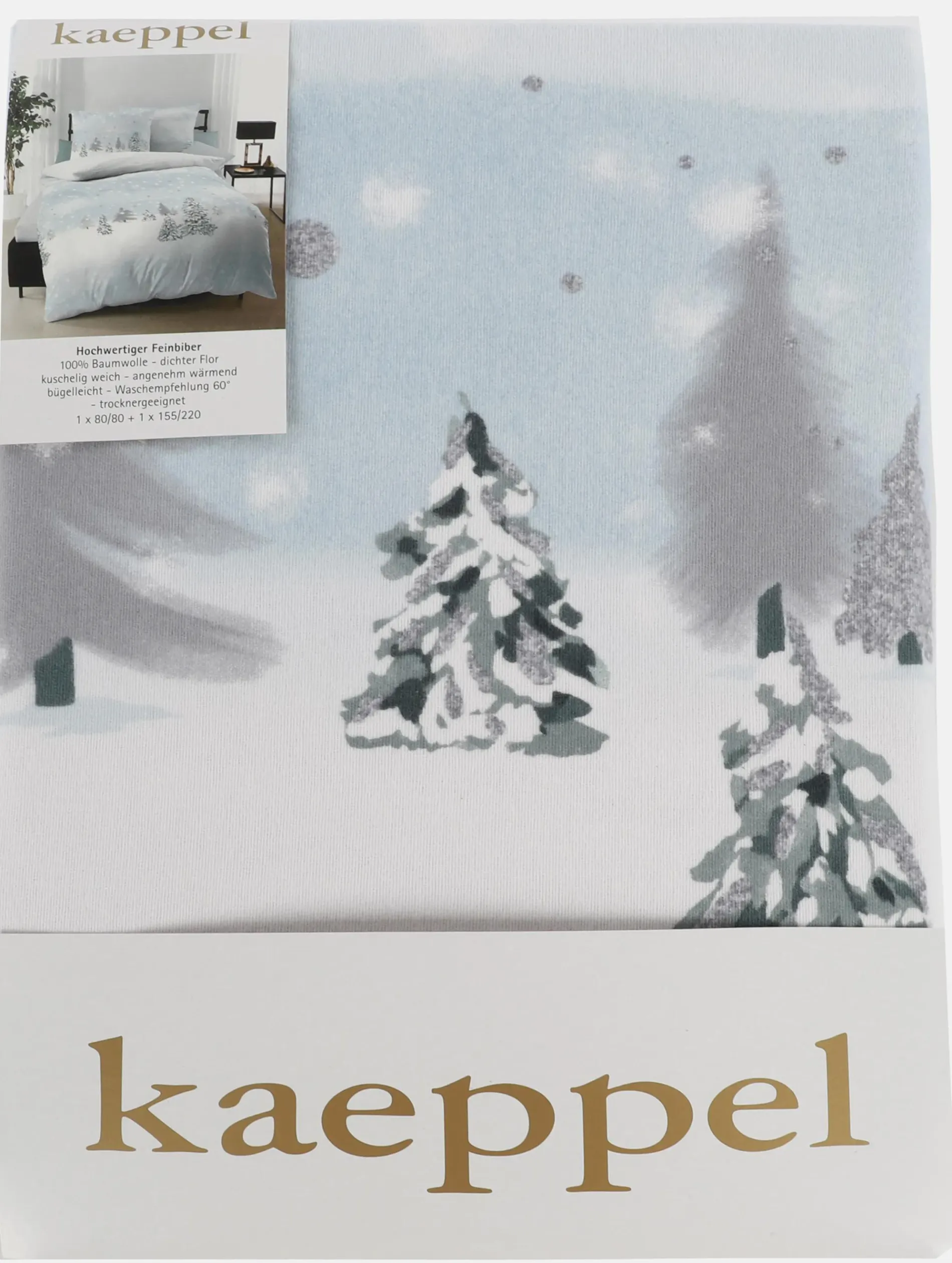 Feinbiber Bettwäsche mit winterlichem Motiv, 155x220cm