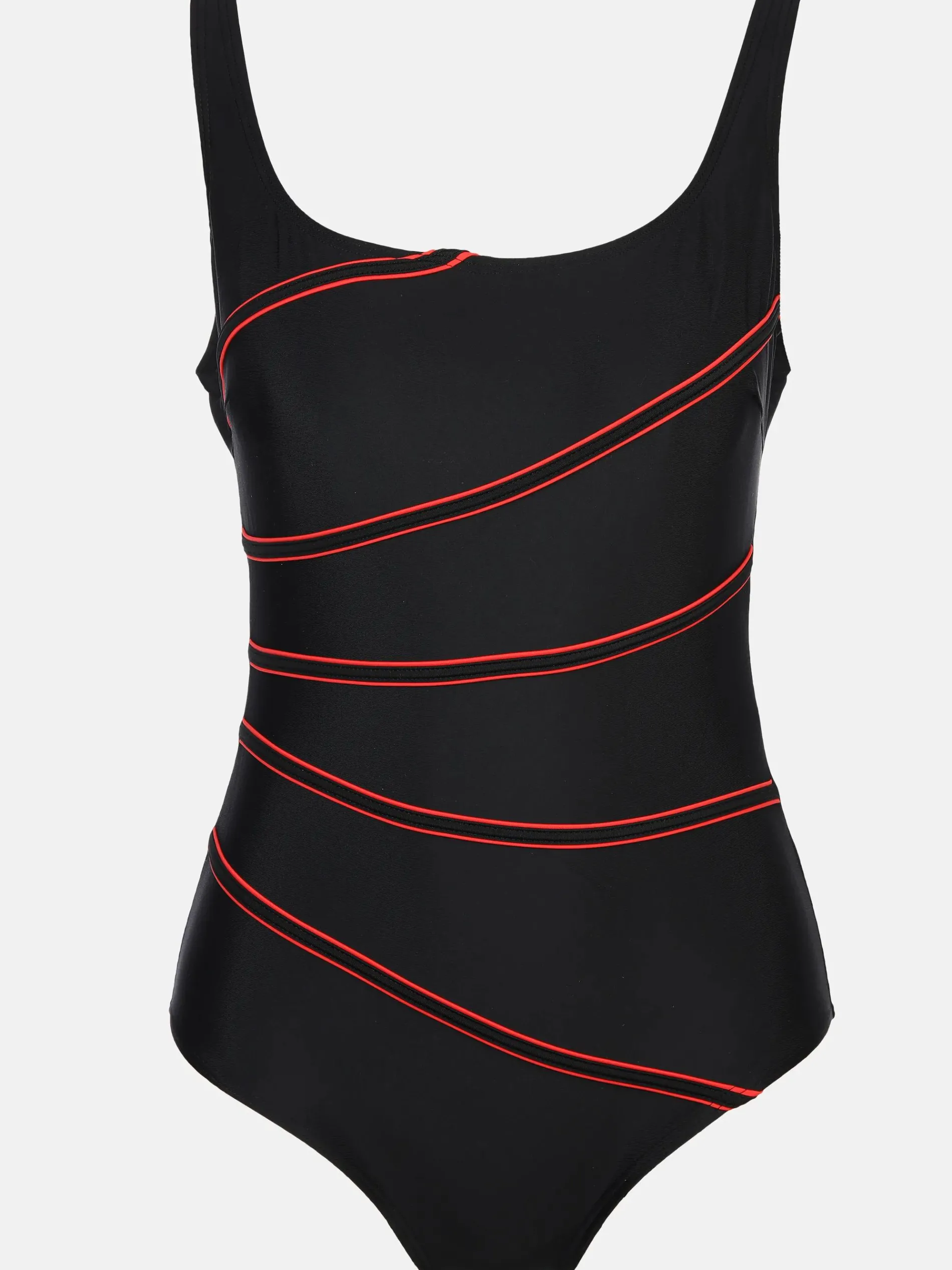 Große Größen Badeanzug mit farbigen Paspelstreifen