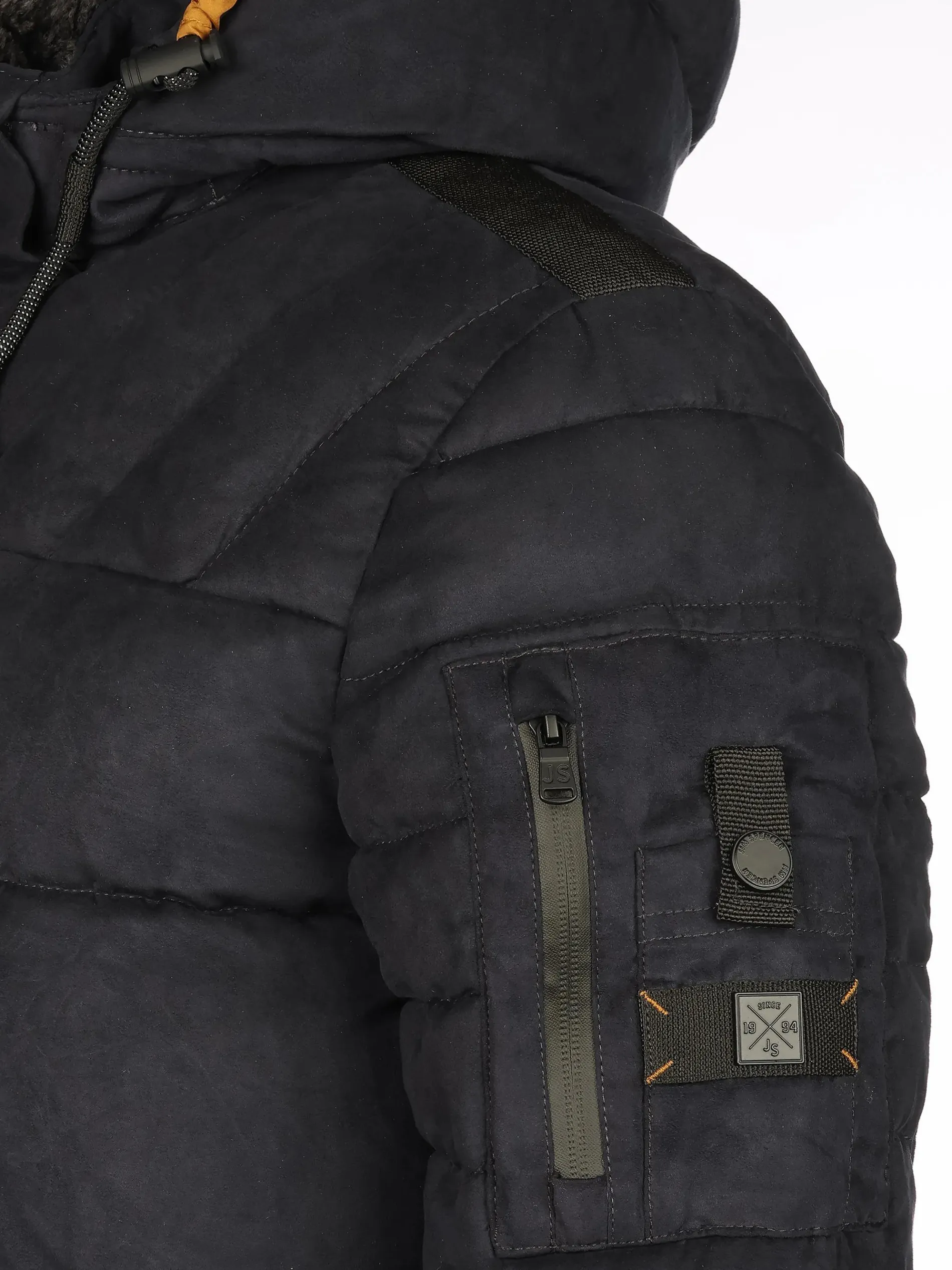 Herren Velour Steppjacke mit Kapuze