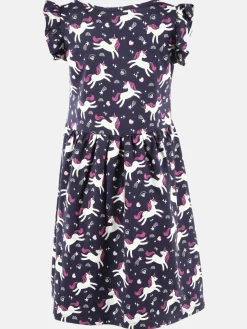 Mädchen Kleid mit Flügelärmelchen und Alloverprint