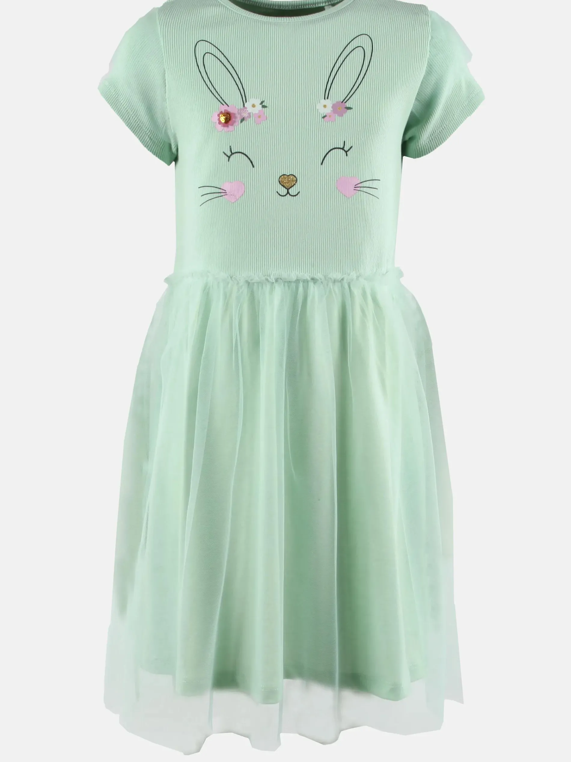 Mädchen Kleid mit Hasenprint und Chiffonüberrock