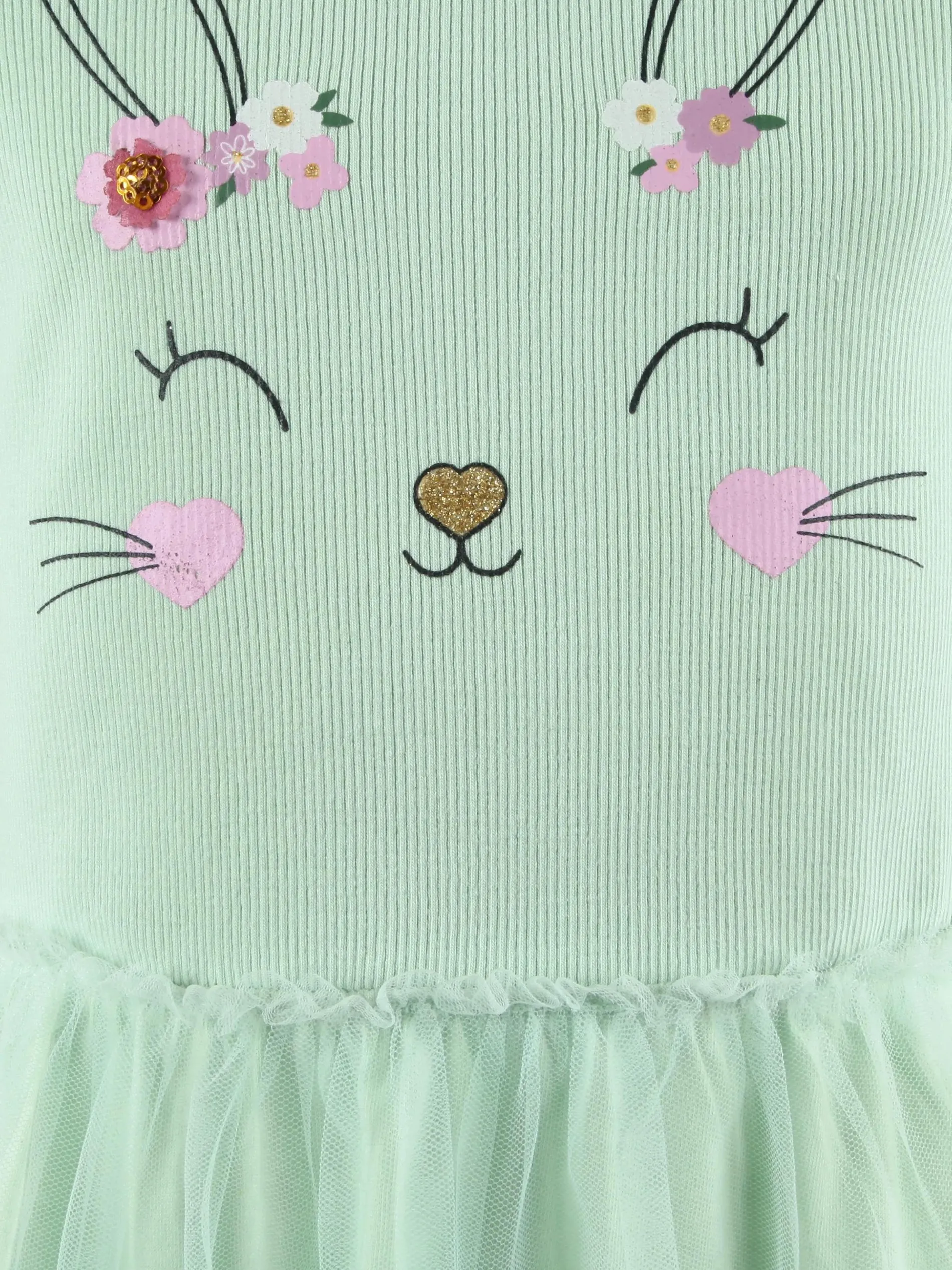 Mädchen Kleid mit Hasenprint und Chiffonüberrock