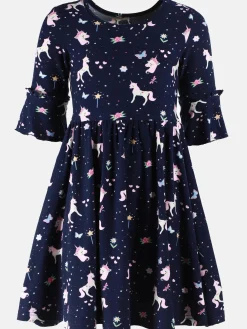 Mädchen Kleid mit Volants im Minimalprint