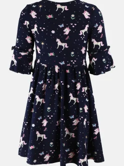 Mädchen Kleid mit Volants im Minimalprint