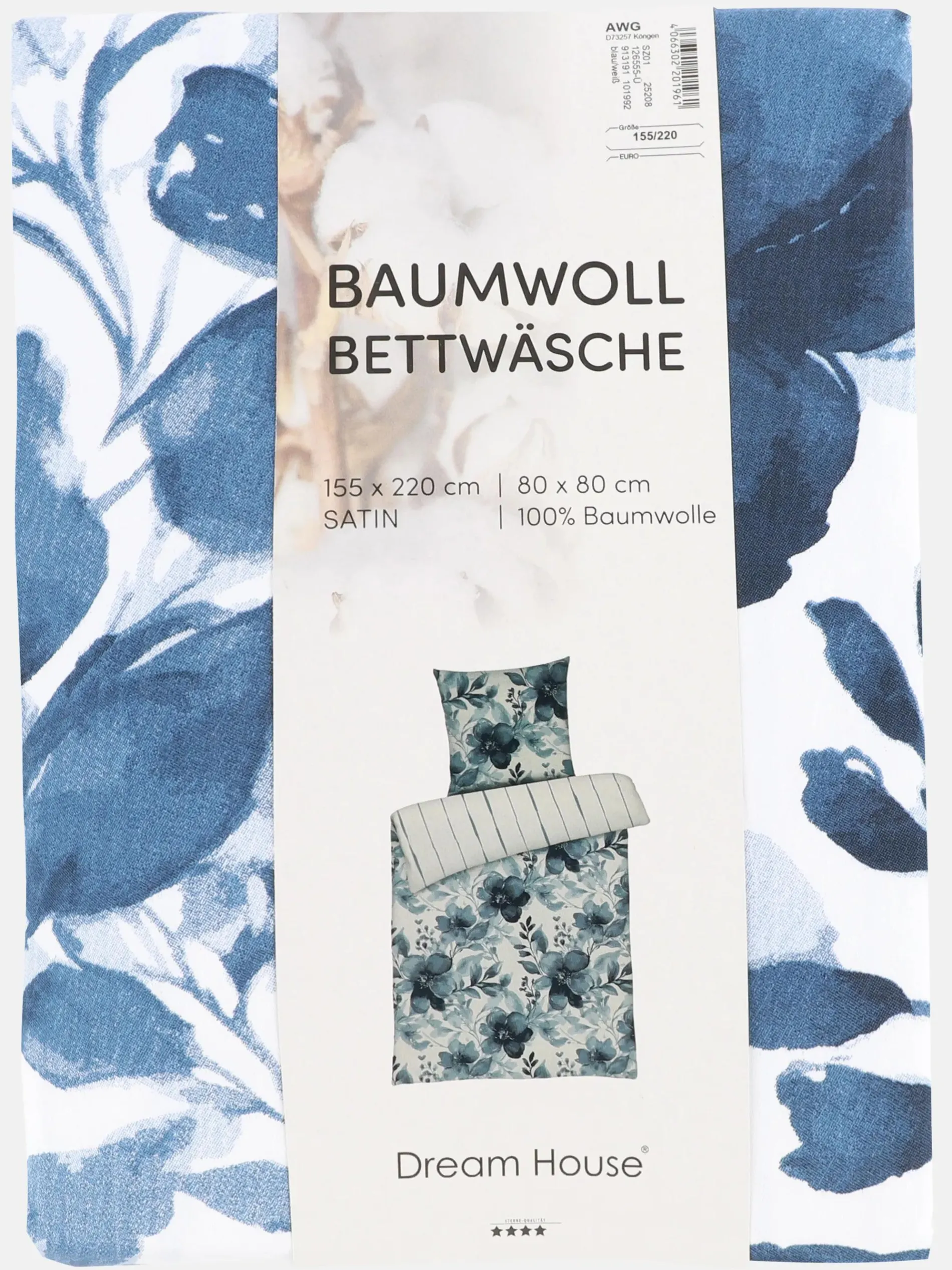 Satinbettwäsche "Aqua blue" 155x220cm