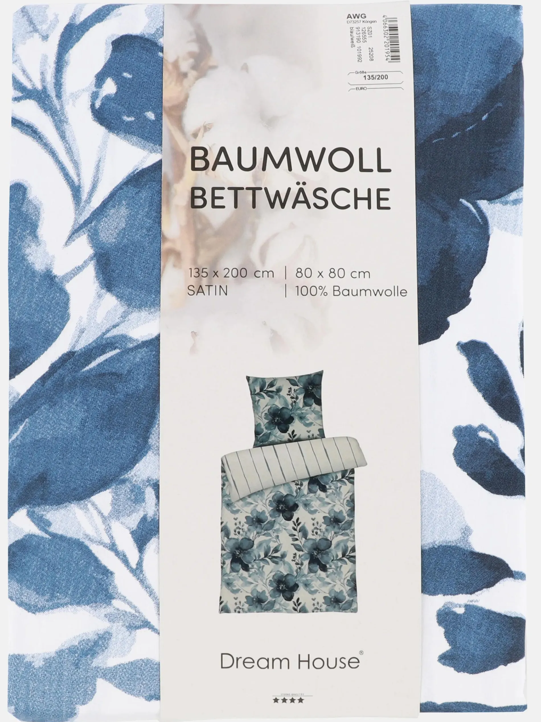 Satinbettwäsche "Aqua blue" 135x200cm