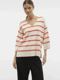 Vero Moda VMSABA 3/4 V-NCK STRI Strickpullover