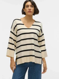 Vero Moda VMSABA 3/4 V-NCK STRI Strickpullover