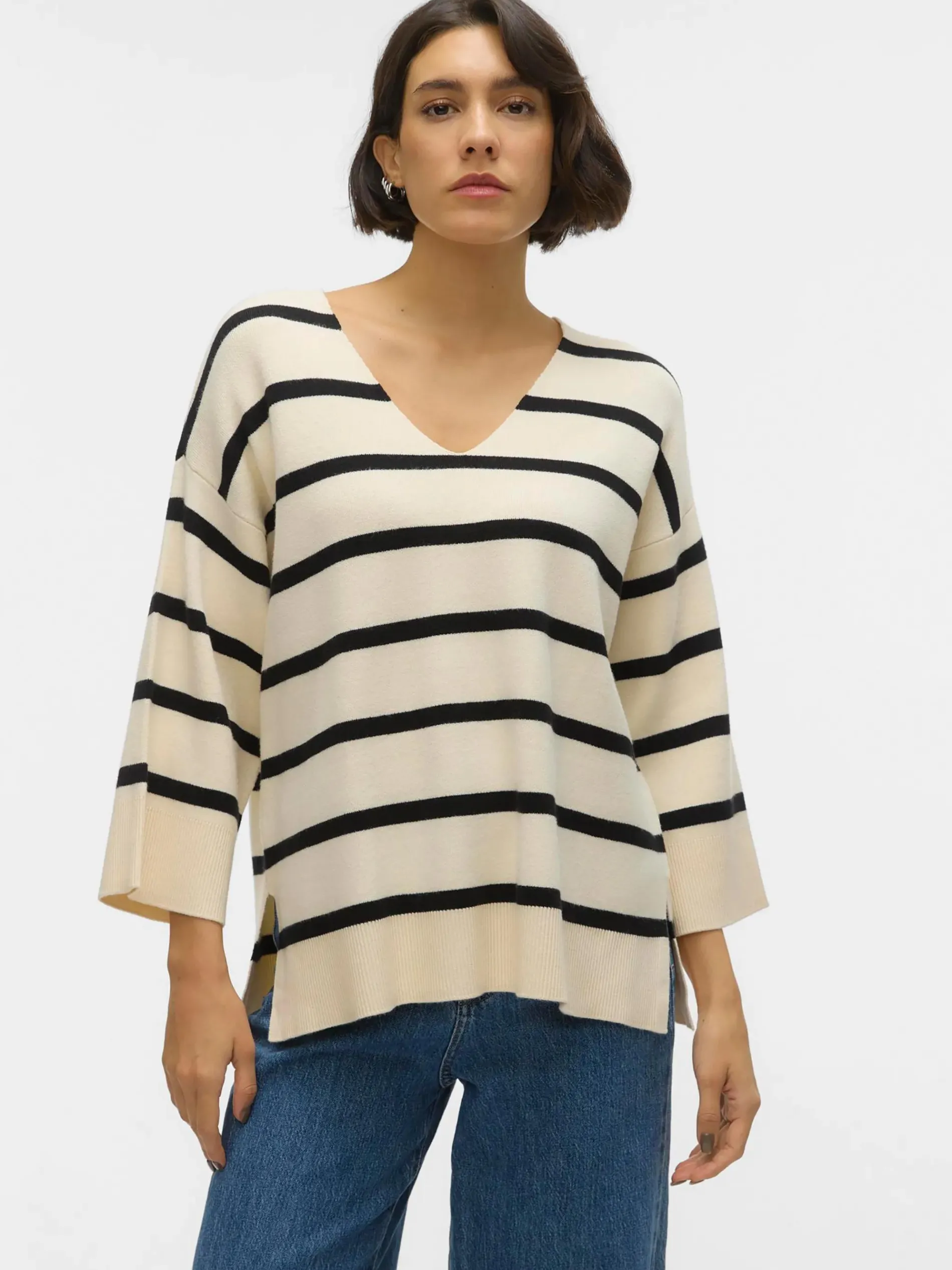 Vero Moda VMSABA 3/4 V-NCK STRI Strickpullover