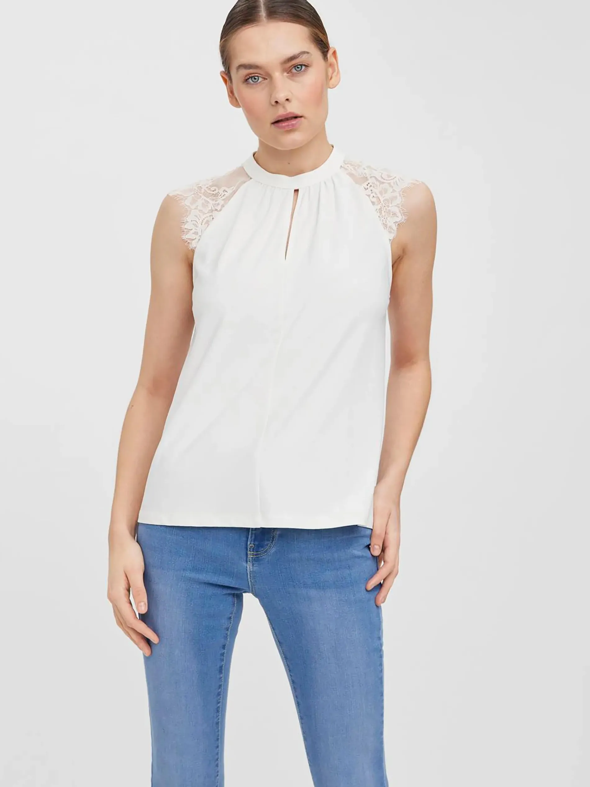 Vero Moda VMMILLA SL LACE TEE G Spitzentop