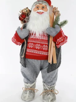 Weihnachtsmann stehend mit Skiern und Päckchen 60cm